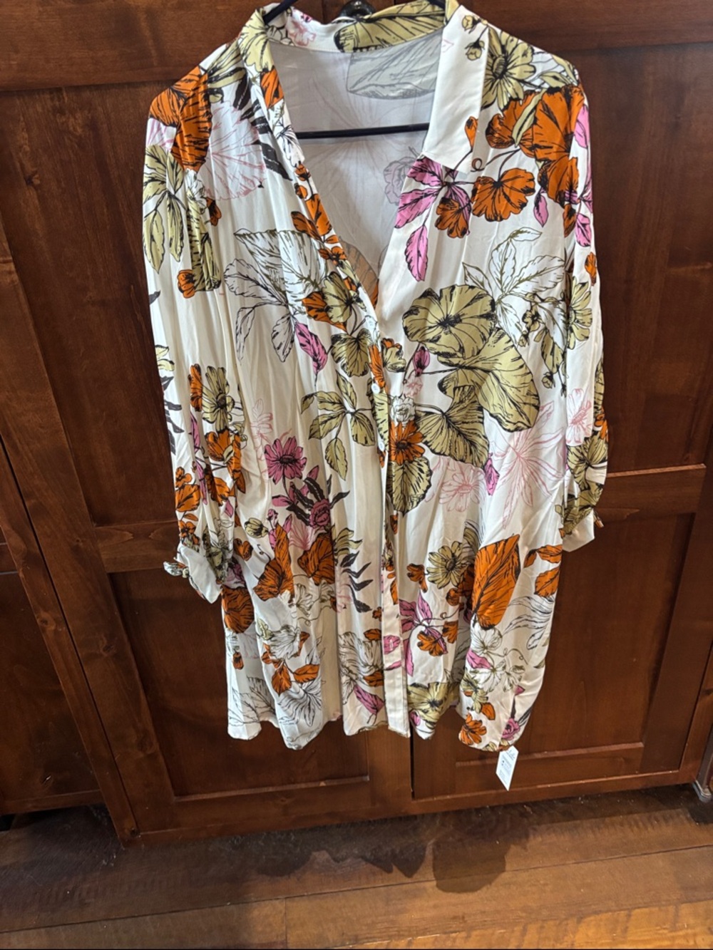 Cupshe Floral Button-Front Tunic in Ivory with Orange & Pink Blooms